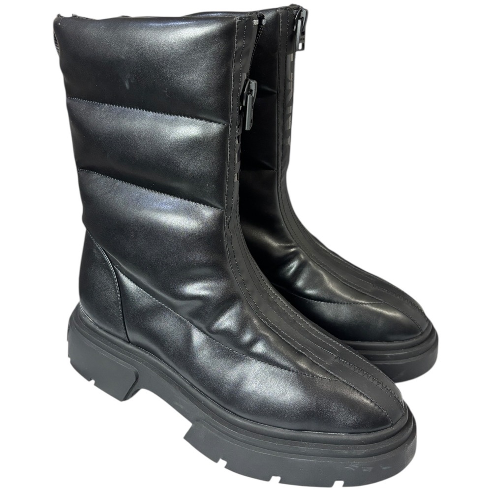 New DKNY Womens Fiza Chunky Platform Zipper Boots Black sz 9M MSRP $169 Lug Sole